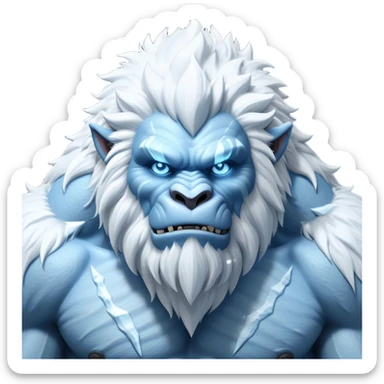 Cinematic Realistic WoW Yeti Portrait, depicted as a majestic, colossal creature of the frozen wilds, with thick, shaggy fur in pristine icy white and subtle pale blue highlights. His powerful, muscular frame and piercing ice-blue eyes exude ancient wisdom and raw strength. Rendered with lifelike texture and natural frosty lighting, high shine, noble and imposing, capturing the essence of a legendary yeti guardian. sticker