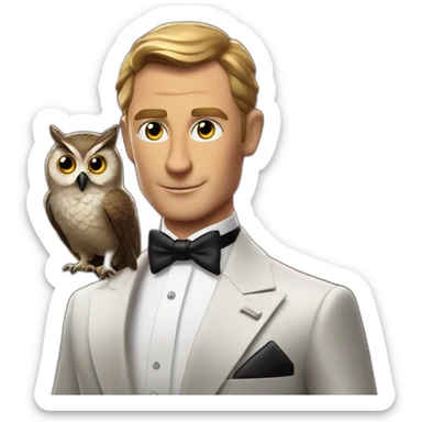 James Bond in a casino with an owl sticker