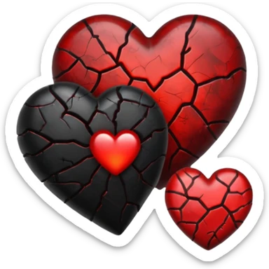 iOS style emoji, dark fantasy heart, black cracked heart, red inner glow, glossy sticker