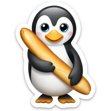 Cute penguin holding French baguette  sticker