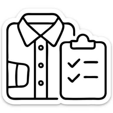Outline of folded shirt with clipboard nearby, planning stylish work fits sticker