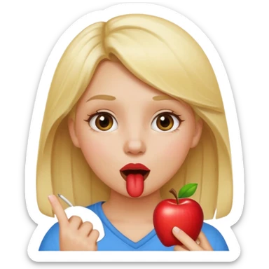 apple style emoji of a girl with a finger in her mouth, playful expression sticker