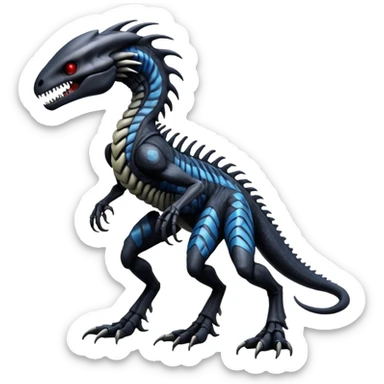 Duskull-Sergal-Salandit-Xenomorph-hybrid-fantasy-creature (full body) with colored scale pattern markings sticker