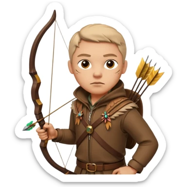 The classic hunter figure with a bow and arrow on his back, dressed in brown clothes and adorned with animal decorations sticker