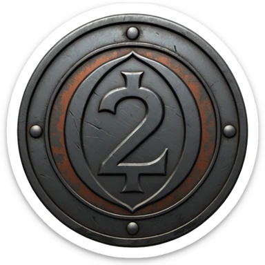 Minimal emoji, gothic metal coin made of black steel, engraved number 2 at the center, ancient industrial aesthetic, worn metal texture, no glow, no neon, flat emoji design, centered, transparent background sticker