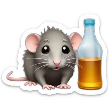 hungover rat with bottle of wiskey sticker