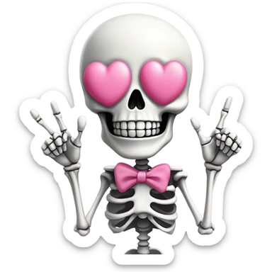 Cute skeleton w pink bow on head and pink heart eyes giving middle finger sticker