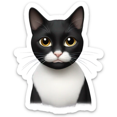 tuxedo cat with all black face and thin line of white running up her nose looking sweet sticker