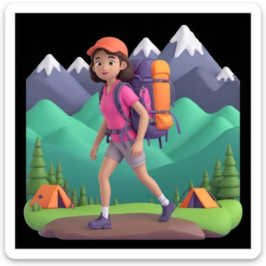 girl back packing mountains in background, close up pose sticker