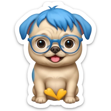 blue haired baby pug wearing glassess sticker
