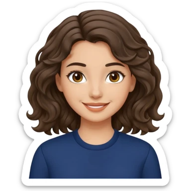 A brunette wavy hair girl, with fair/olive skin, simple makeup wearing navy blue clothes sticker