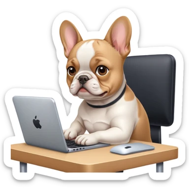 Frenchie working behind computer sticker