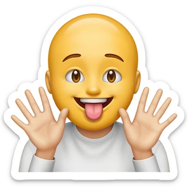 Sticking tongue out with hands gliding through yellow emoji  sticker