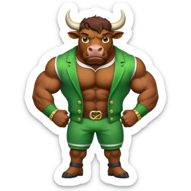 Green bull with clothes sticker