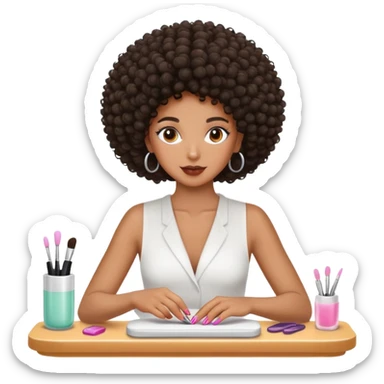 Black girl with curly fro getting nails done sticker