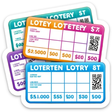 Create blank lottery coupons fanned out, clean and colorful, with different header colors and simple grid sections. No numbers, no text—just empty fields and a lottery-ticket layout. Bright, modern, and on a neutral background. sticker