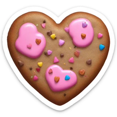 a brown cookie shaped like a heart with pink icing and confetti sprinkles  sticker