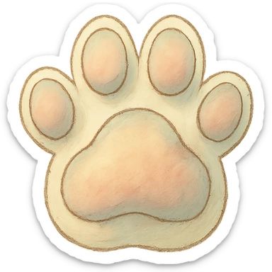 icon of a paw print, soft colors, whimsical, ghibli style sticker