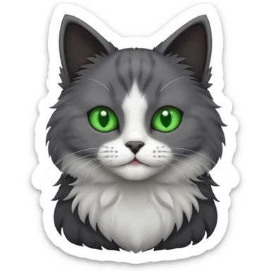 one dark grey and white cat and one completely solid dark grey cat with green eyes and only white paws sticker