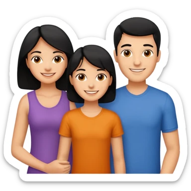 A family of a man, a woman and a boy, tanned, having black hair sticker