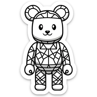 cute bearbrick toy figure with geometric patterns sticker