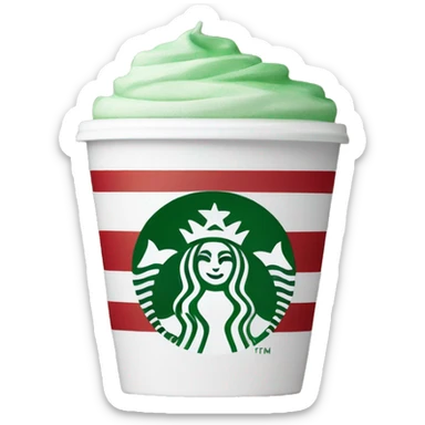 A Starbucks coffee cup with red and green stripes and the Starbucks logo on the front, white lid sticker