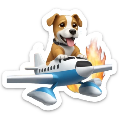 Dog riding a burning plane in the ocean sticker