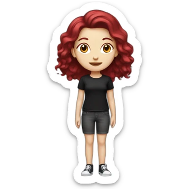 a white girl with burgundy hair in a black T-shirt sticker