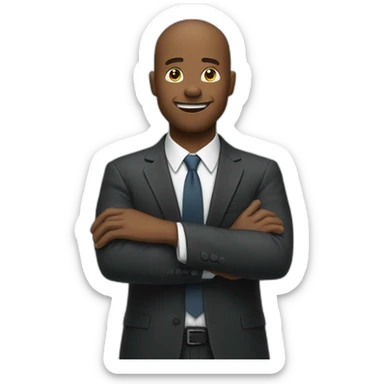 man in suit stretches his arms outward sticker