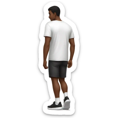 homem branco com camiseta preta, short curto florido usando chinelo sticker