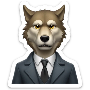 Portrait of Big Bad Angry Wolf with a human-like face wears a sleek jacket and tie like a salesman sticker