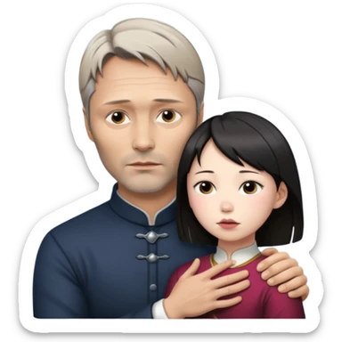 mads mikkelsen holds asian girl by the neck sticker