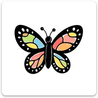 colorful butterfly drawn in childlike crayon style, centered, isolated on white background sticker