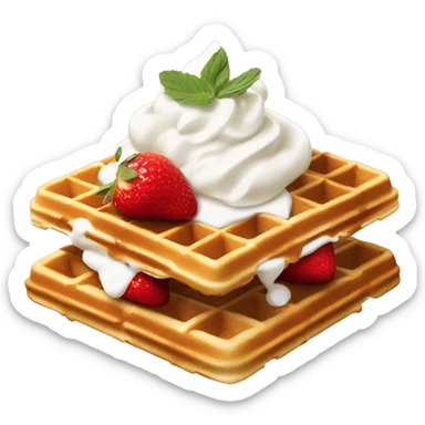 square waffle with dollop of whipped cream and strawberries on top sticker