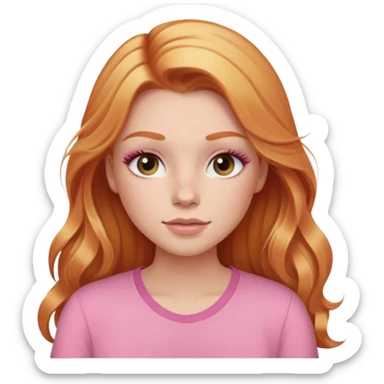 Ginger with blonde highlights long haired girl with lashes, blush, and pink shirt sticker