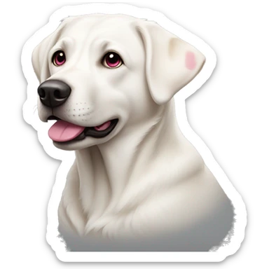 white lab dog with dark pink nose sticker