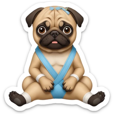 Dark face Pug with a broken left leg in bandage sticker