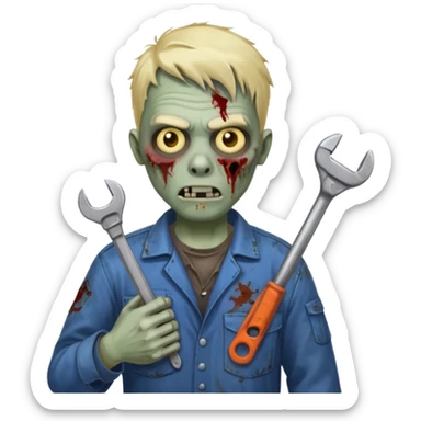 zombie mechanic with tool in his hand   sticker