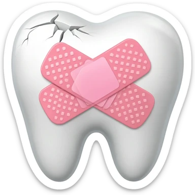 create a feminine cracked/broken tooth with a pink band aid on the crack sticker