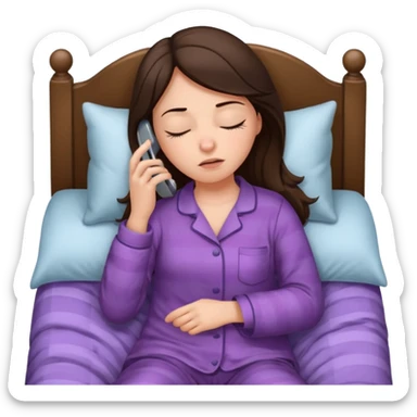 generate a girl brunette sleeping in bed.Her phone ringing. She looks mad sticker