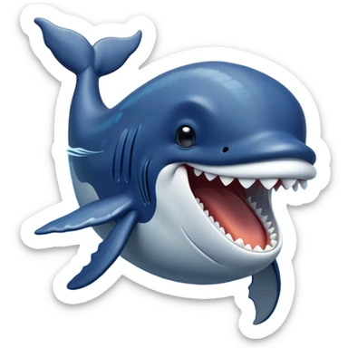 Meme-Worthy Singing Humpback Whale Portrait Emoji, Mouth open wide in a dramatic, melodious pose, showcasing a deep blue-gray body with barnacle accents and an expressive, soulful gaze, Simplified yet artistically graceful features, highly detailed, glowing with a soft, magical marine aura, high shine, enchanting and full of life, stylized with an air of deep-sea wonder, soft glowing outline, capturing the essence of a majestic humpback whale mid-song, resonating with the beauty of the ocean's ancient melodies! sticker