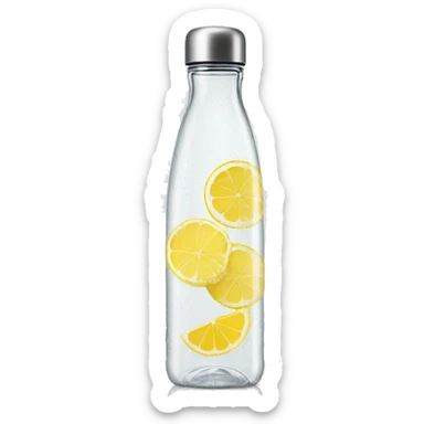 modern voss branded thin glass water bottle with lemon slices inside hyperrealistic soft textures no background sticker