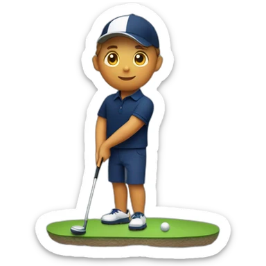 A mini golf golfer wearing a navy blue polo sticker
