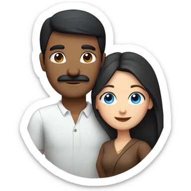 Couple hugging each other, Indian man with black hair and moustache, white woman with blue eyes and brown hair  sticker