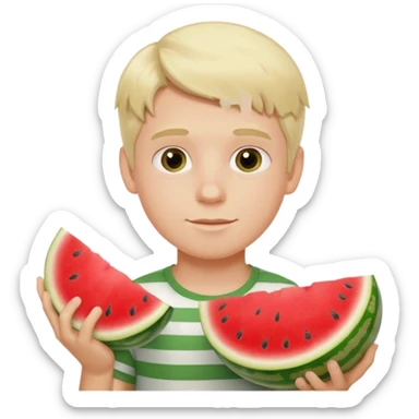 White blonde boy with watermelon sticker