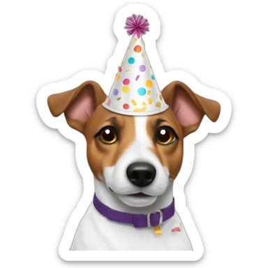 jack russel with party hat and confetti sticker