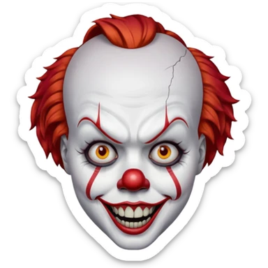 create a scary pennywise clown with cracks on his forehead sticker