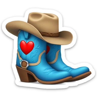 Blue cowboy boots with red love heart on front sticker