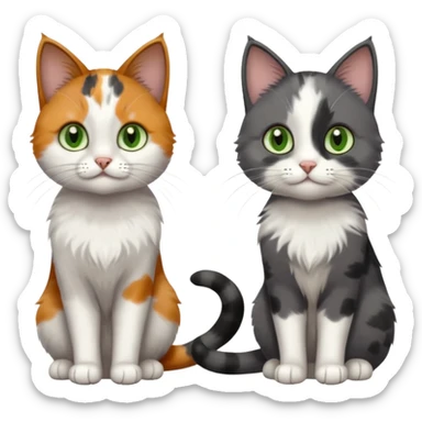 3 different coloured small cats including a dark grey and white, and a patchy calico with hazel eyes and a completely solid dark grey with green eyes and only white paws sticker