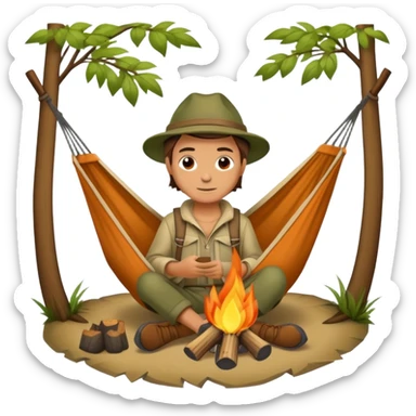 bushcraft adventure camp with campfire and hammock sticker